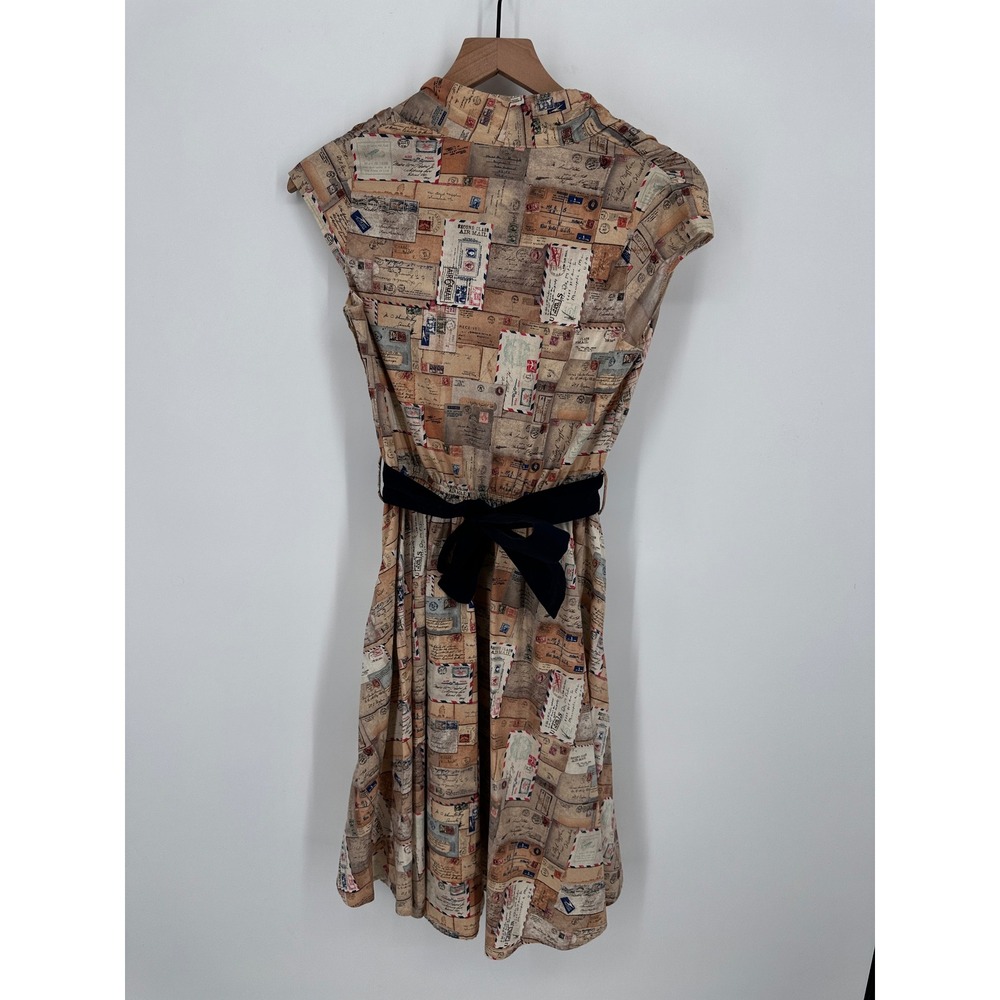 Retrolicious Modcloth Portcard Love Letters Print Dress Womens Small Tan Novelty - Picture 8 of 14